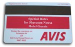 Avis advertising on back of card